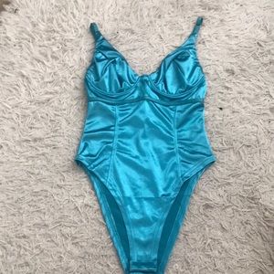 Turquoise blue satin bodysuit